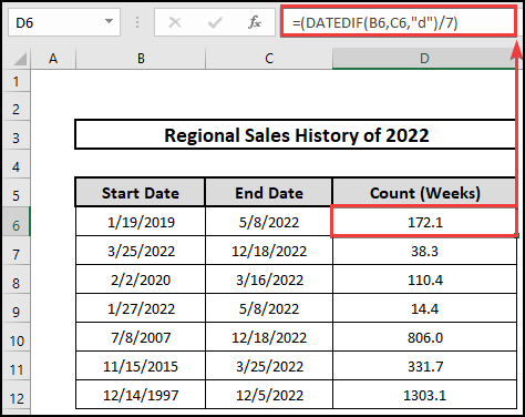 DATEDIF function to calculate weeks. 