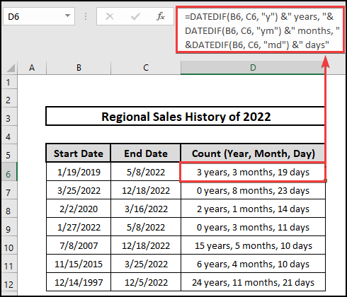 Calculate Days, Months, and Years Between Two dates using DATEDIF function. 