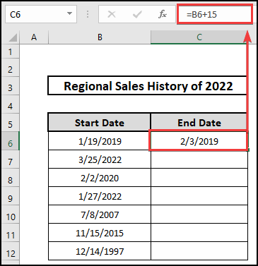 Calculate the date range using arithmetic sum in excel