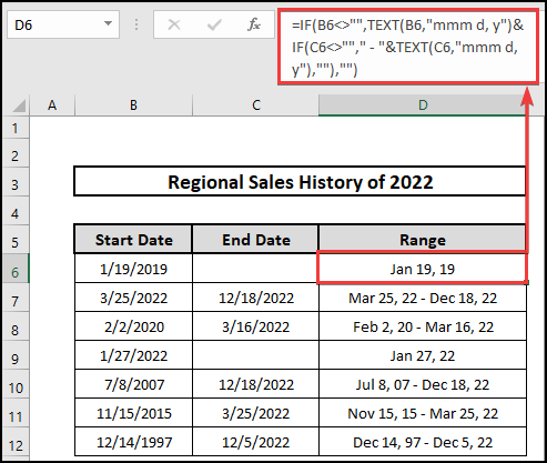 Use of IF and TEXT functions to a create date ranges in Excel.