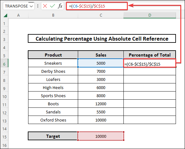 how to calculate percentage in excel using absolute cell reference for estimating percent difference formula