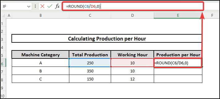 how to calculate production per hour in Excel