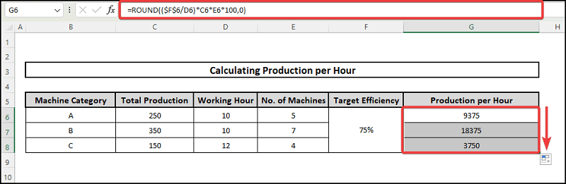 Calculating Estimated Production per Hour for Multiple Machines