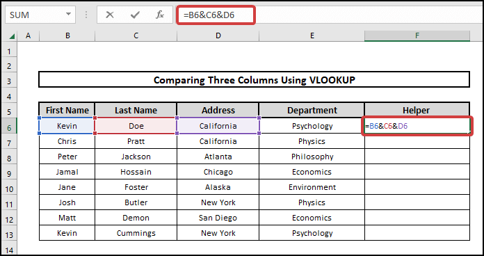 how to compare three columns in excel using vlookup using &