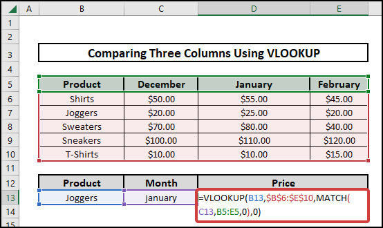 how to compare three columns in excel using vlookup Using VLOOKUP and Match fuinction