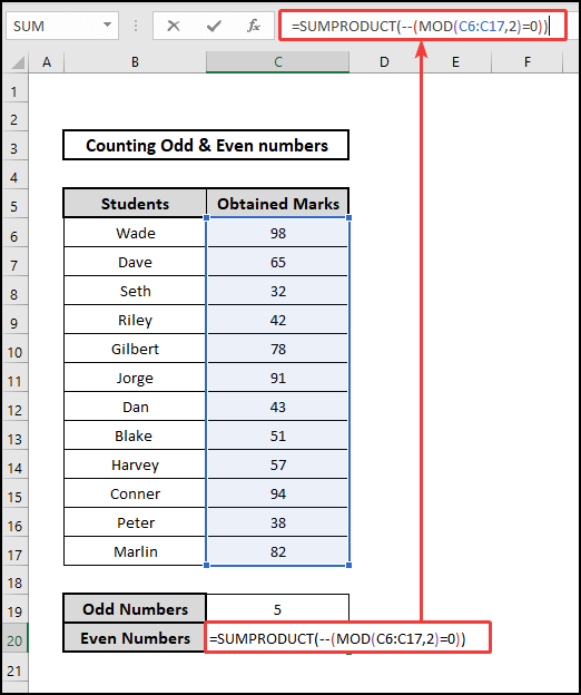 SUMPRODUCT & MOD to count even numbers