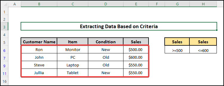 how to extract data from excel based on criteria Implementing the Advanced Filter