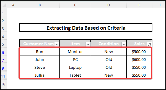 Get data from an Excel Defined Table
