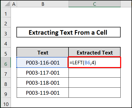 LEFT function to extract text from a cell in excel