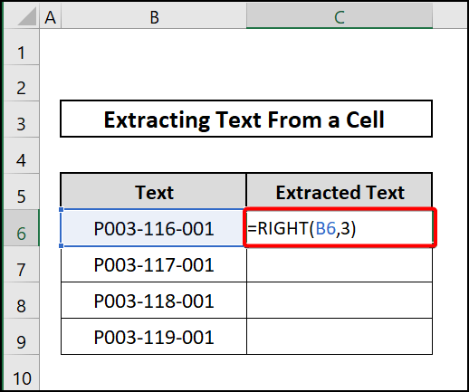 RIGHT function to extract text from a cell in excel