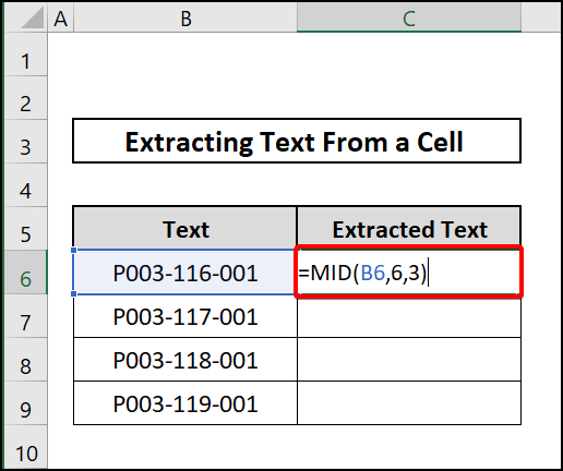 MID function to extract text from a cell in excel