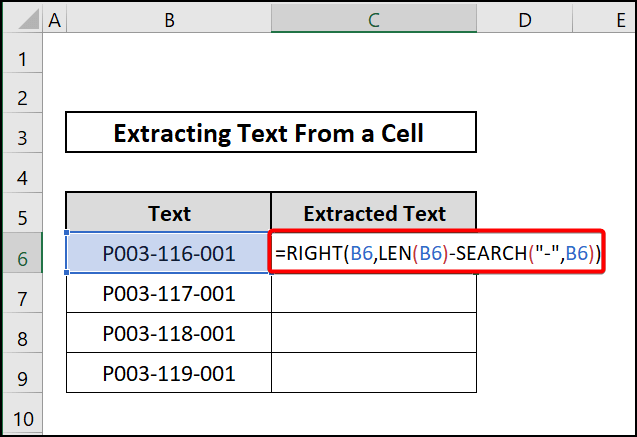 RIGHT, LEN and SEARCH functions to extract text from a cell in excel