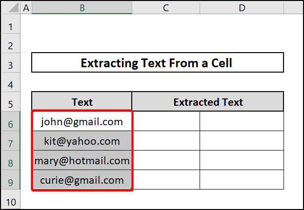 Select cells to extract text from a cell in excel