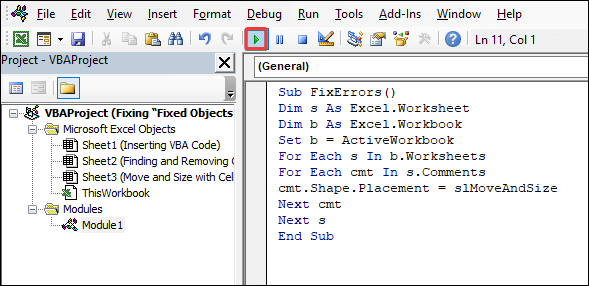 how to fix fixed objects will move in excel by inserting VBA code