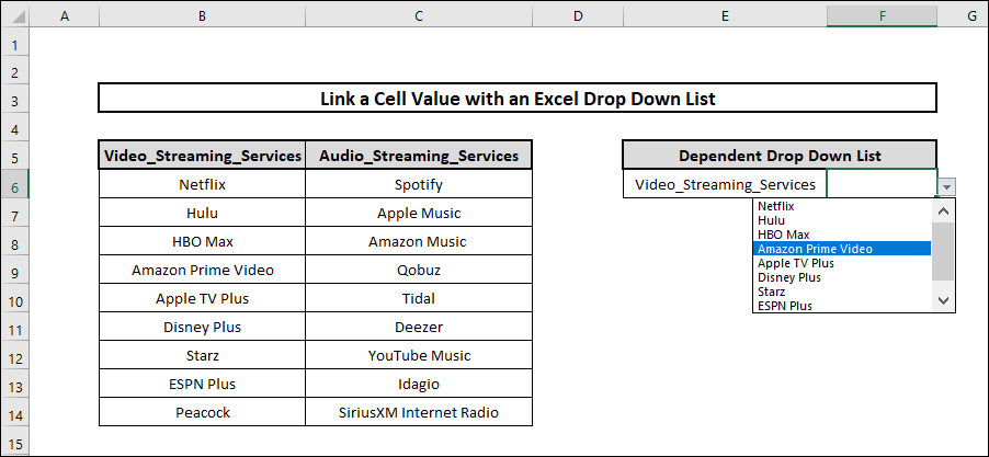 how to link a cell value with an excel drop down list using Dependent Drop Down List 2