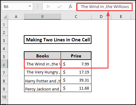 Putting comma to make two lines in one cell