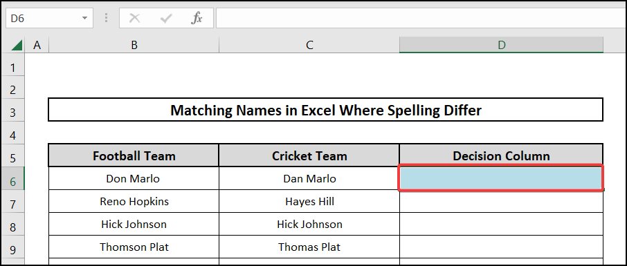 how to match names in excel where spelling differ with highlighting