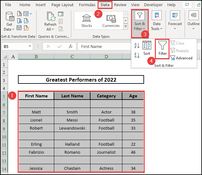 Use of Filter option to remove lines in Excel.