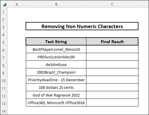 how to remove non numeric characters from cells in excel sample dataset