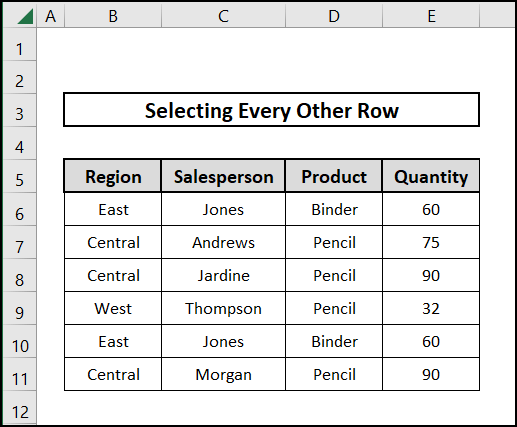 Dataset to select every other row in excel
