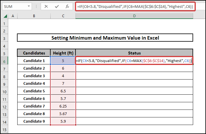 how to set a minimum and maximum value in excel using IF and MAX functions