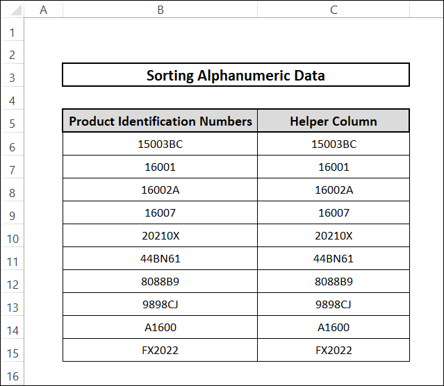 sort alphanumeric data with helper column 2