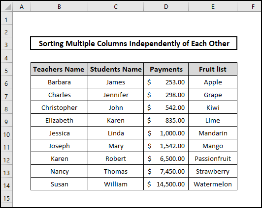 VBA result to sort multiple columns independently of each other