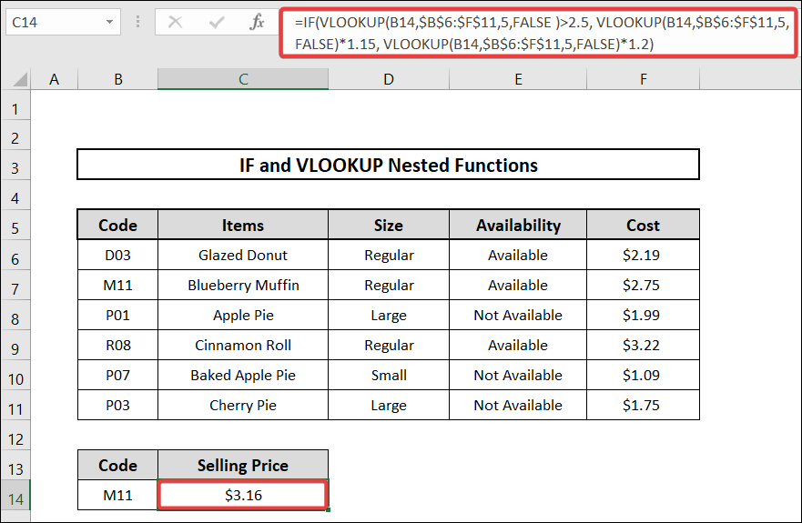 if and vlookup nested function to perform calculations to the returned value