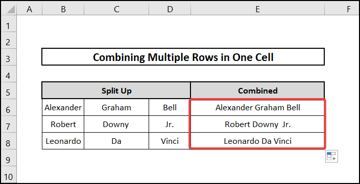 Combine Multiple Cells by Only Using the CONCATENATE Functions