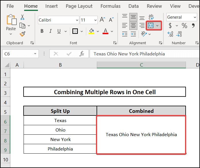 multiple rows in one cell excel