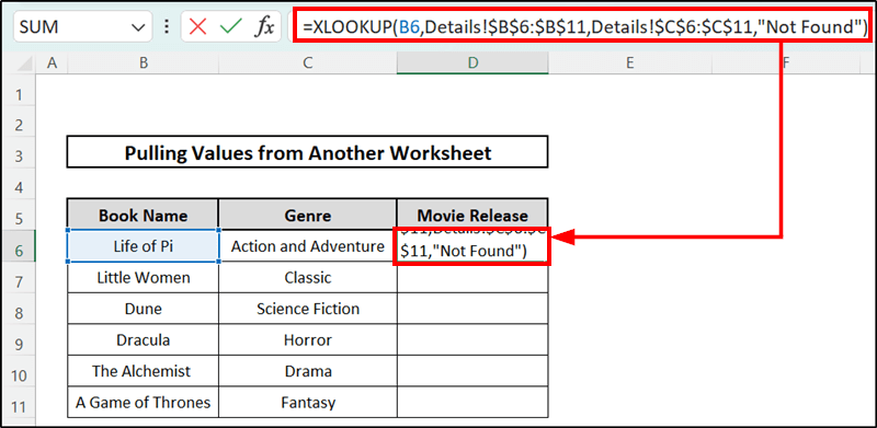 Applying XLOOKUP Function to pull values from another worksheet excel