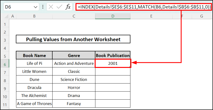 how to pull values from another worksheet excel Applying INDEX-MATCH Function