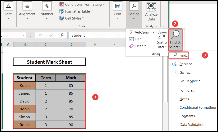 Using Find and Select tool for sum colored cells in excel without vba