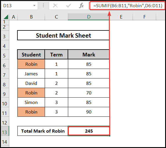 Using SUMIF function in sum colored cells in excel without vba