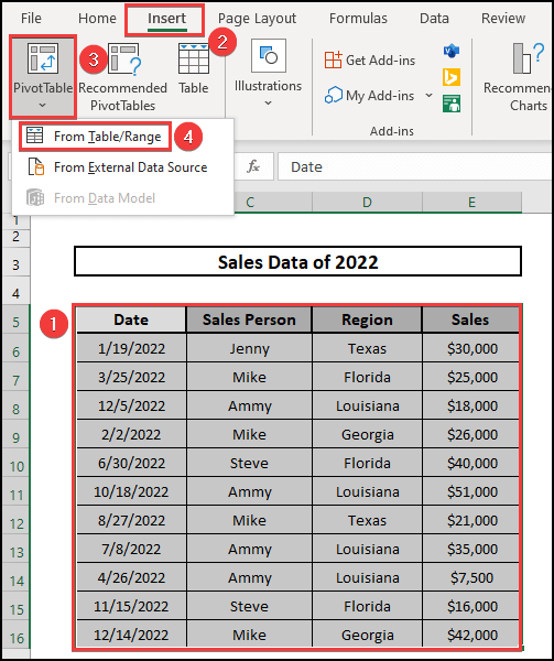 Use of Pivot Table in a date range.