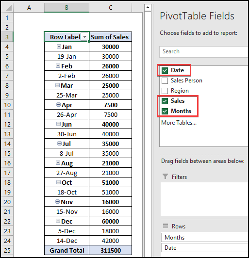 Pivot Table Fields to get data separately.