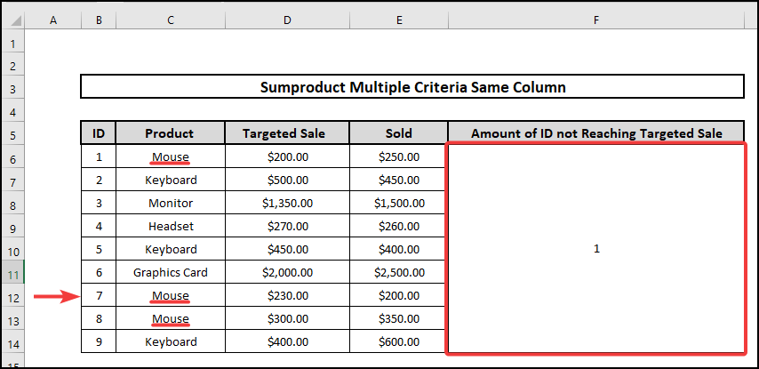 sumproduct multiple criteria same column counting specific value excel