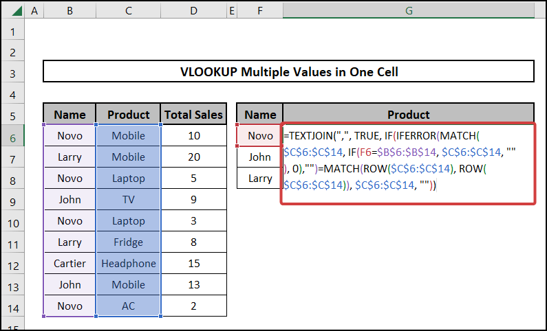 vlookup multiple values in one cell Combination of TEXJOIN MATCH IFERROR IF and ROW functions