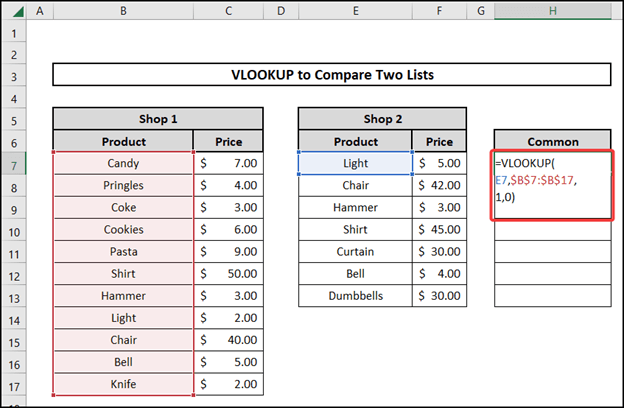 vlookup to compare two lists 