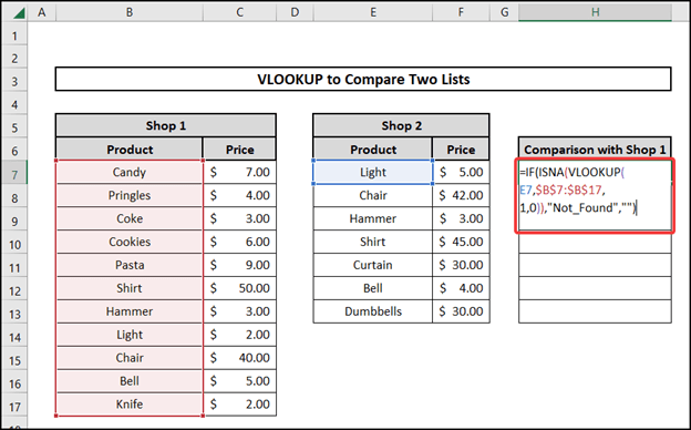 vlookup to compare two lists using ISNA IF VLOOKUP