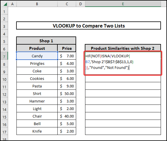 vlookup to compare two lists using ISNA NOT IF different sheets