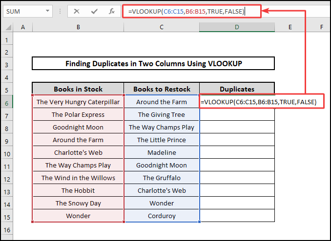 VLOOKUP function to find duplicates in two columns using VLOOKUP