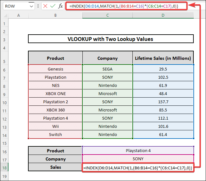 INDEX MATCH Combination to find two lookup values 