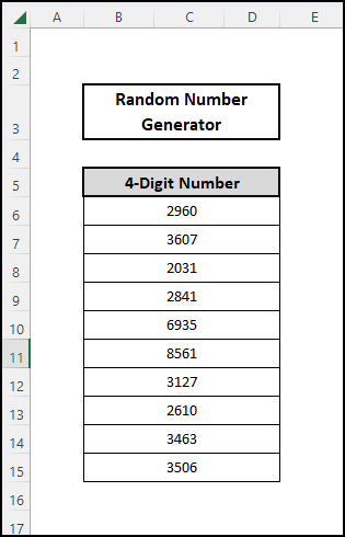 Example of random 4 digit numbers