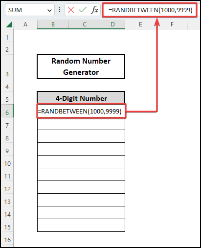 RANDBETWEEN function to make 4 digit random numbers generator