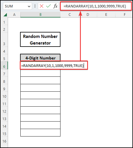 RANDARRAY function to make 4 digit random number generator