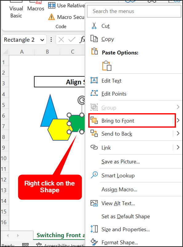 Selected Bring to From from right clicking on the shape 