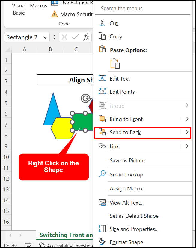 Selected the shape and selected Send to Back by right clicking