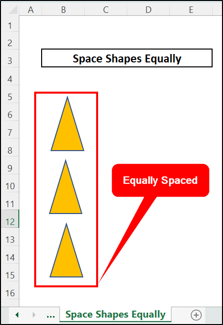 Shapes are spaced equally in vertical