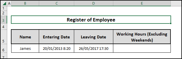 Sample dataset containing a register of employee